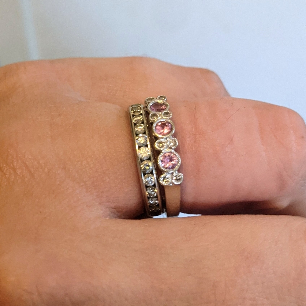 Vintage Genuine Diamond and Pink Sapphire Wedding Band 💗 Solid 10k White Gold!